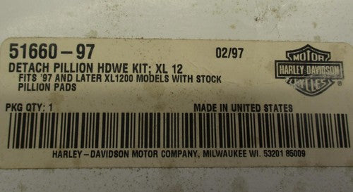 Harley Davidson Genuine NOS Detach Pillion hardware Kit XL1200 51660-9
