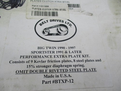 Harley Belt Drives LTD Extra Clutch Plates BTXP-12 w/ Stock Spring Pla