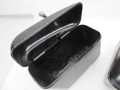 Pair of Vintage Black Metal Motorcycle Police Style Saddlebags 15"x5"x
