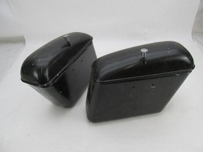 Pair of Vintage Black Metal Motorcycle Police Style Saddlebags 15"x5"x
