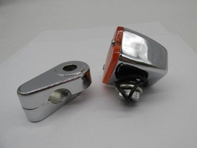 Harley Chrome Square Amber Lens Marker Light 5/8" Clamp 78-089