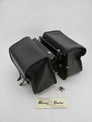 Pair of Auburn Black Leather Lockable Harley Davidson Saddlebags with