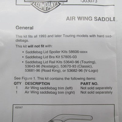 Harley Davidson Genuine NOS 1993-2013 Air Wing Saddlebag Lid Trim Kit