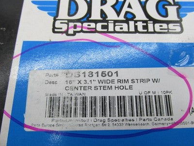 Lot of 10 Drag Specialties 16" X 3.1" Wheel Rim Strips with Center Hol