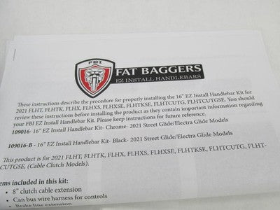 Fat Baggers EZ Install +8" Handlebar Extension Kit 21-23 Harley Tourin