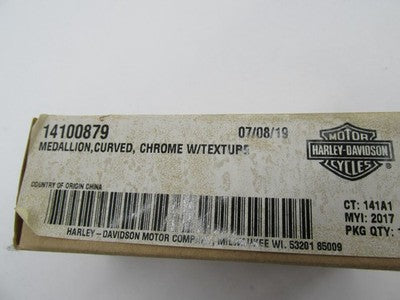 Harley Genuine NOS Curved Stick On Medallion, Chrome w/ Texture 141008