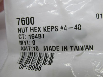 Lot of 10 Harley-Davidson OEM NOS #4-40 KEPS Hex Nuts 7600