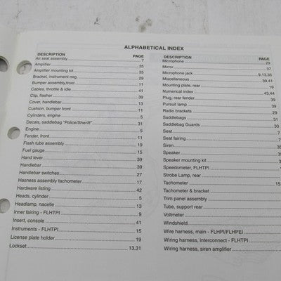 Harley Davidson Genuine 2001 FLT Police Models Parts Catalog Supplemen