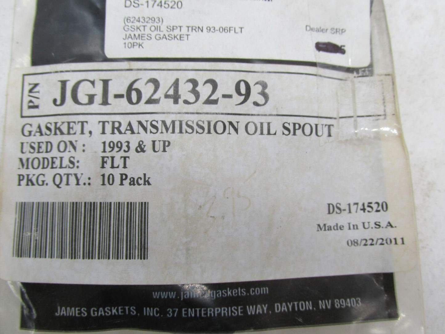 Lot of 8 Harley Davidson FLT Transmission Oil Spout Gaskets JGI-62432-93