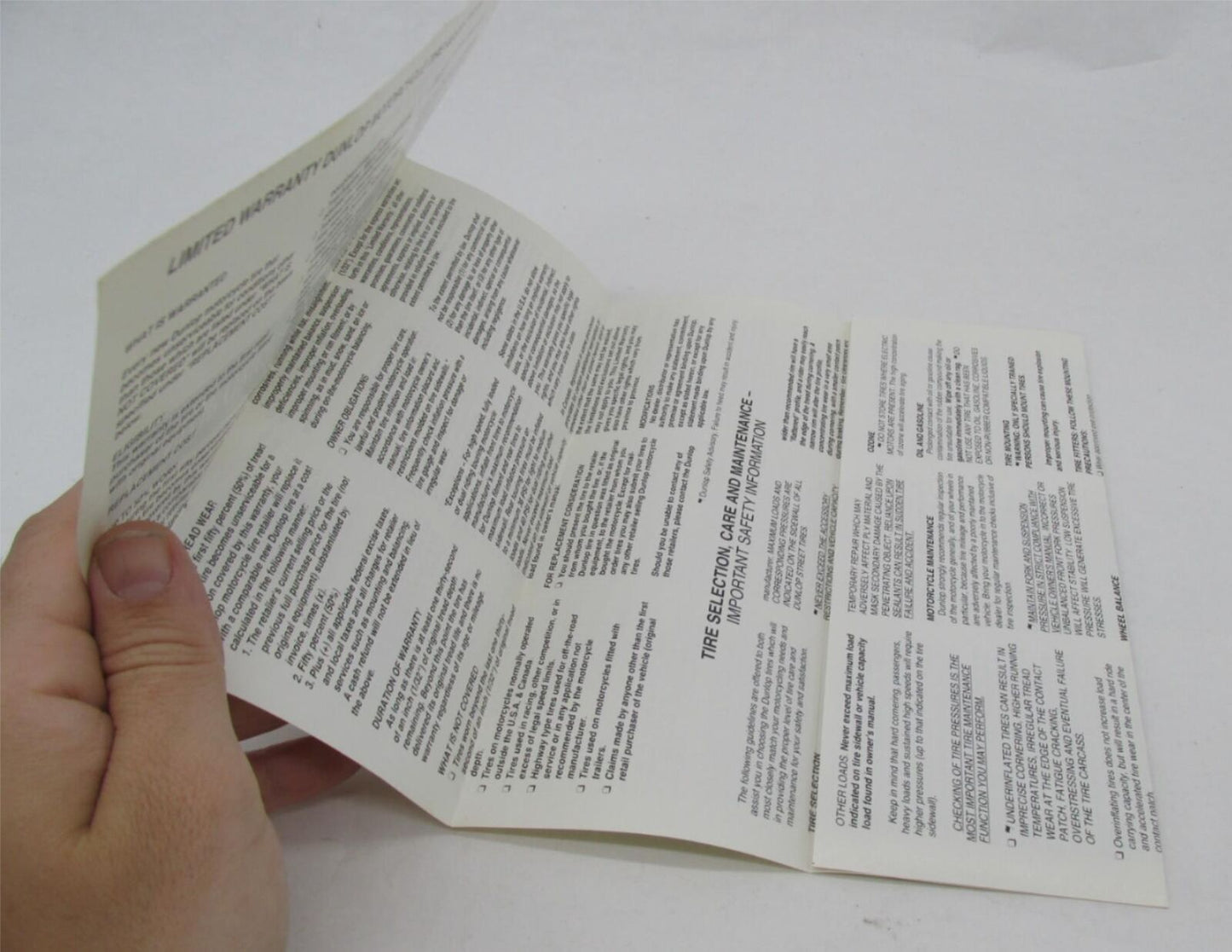 Harley Dunlop Tires OEM Limited Warranty Important Information Brochure