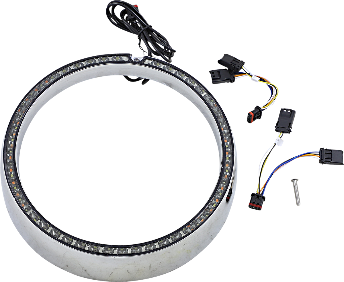 Custom Dynamics Amber/White Headlight Trim Rings Chrome PB-7TR-SEQ-1C