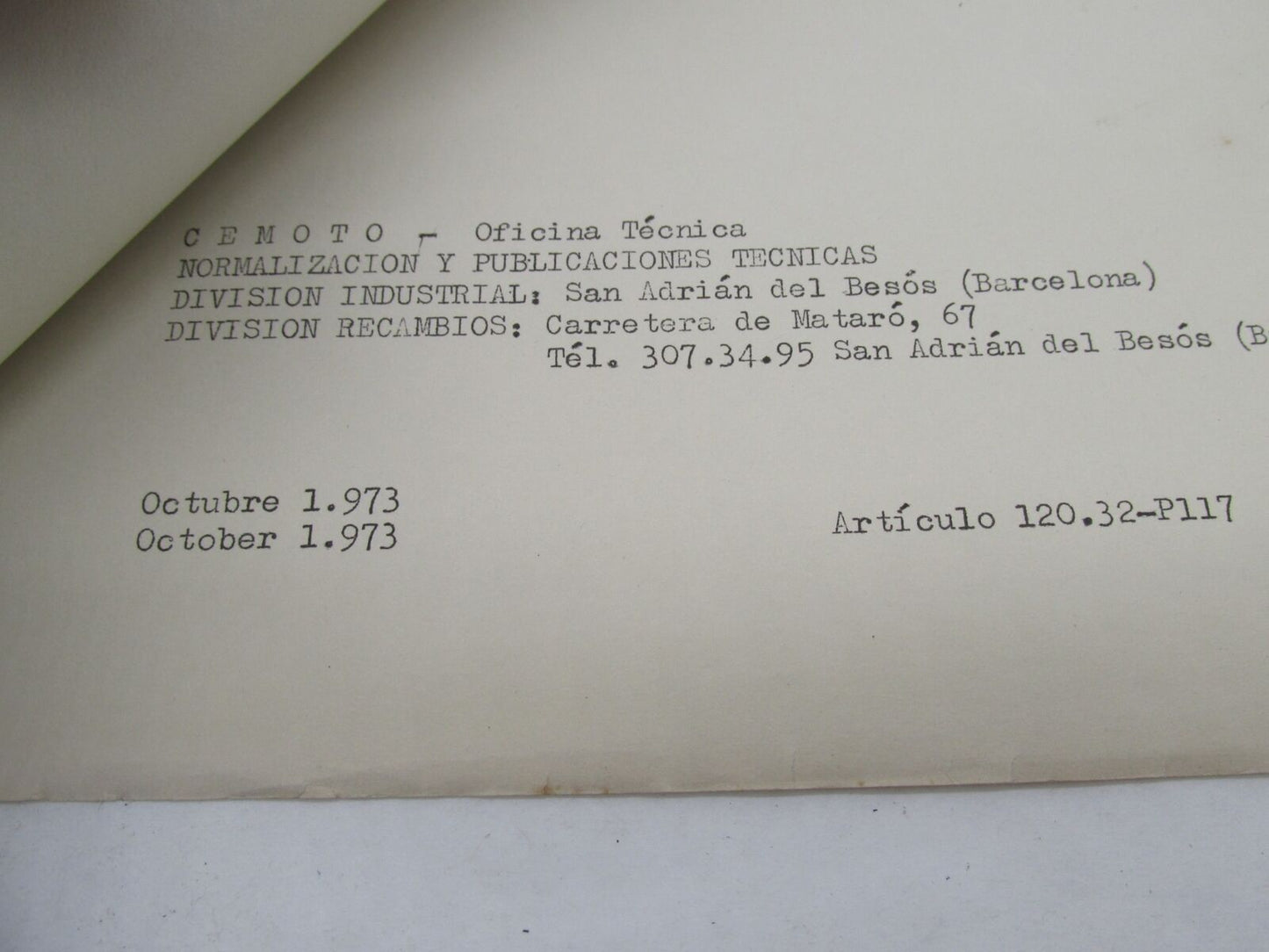 Bultaco Original Provisional 1973 Pursang Parts Catalog List 120.32-P117