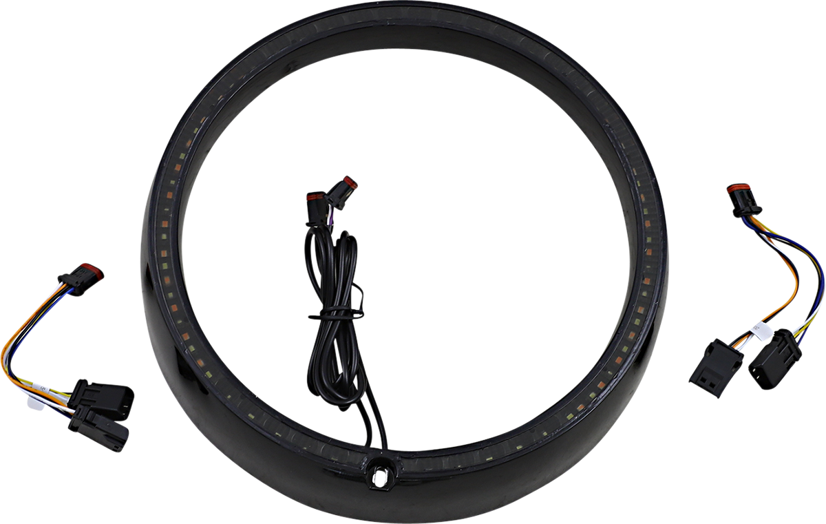 Custom Dynamics Amber/White Headlight Trim Rings Black PB-7TR-SEQ-1B