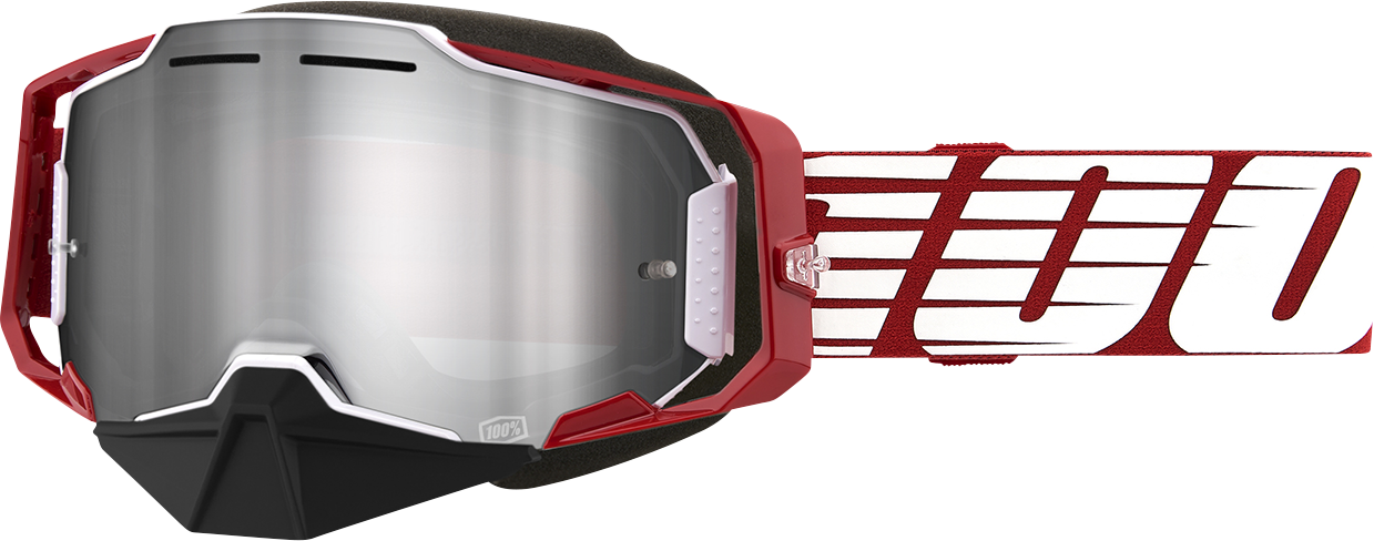 100% Armega Snow Goggles Oversized Red - Silver Mirror 50008-00006