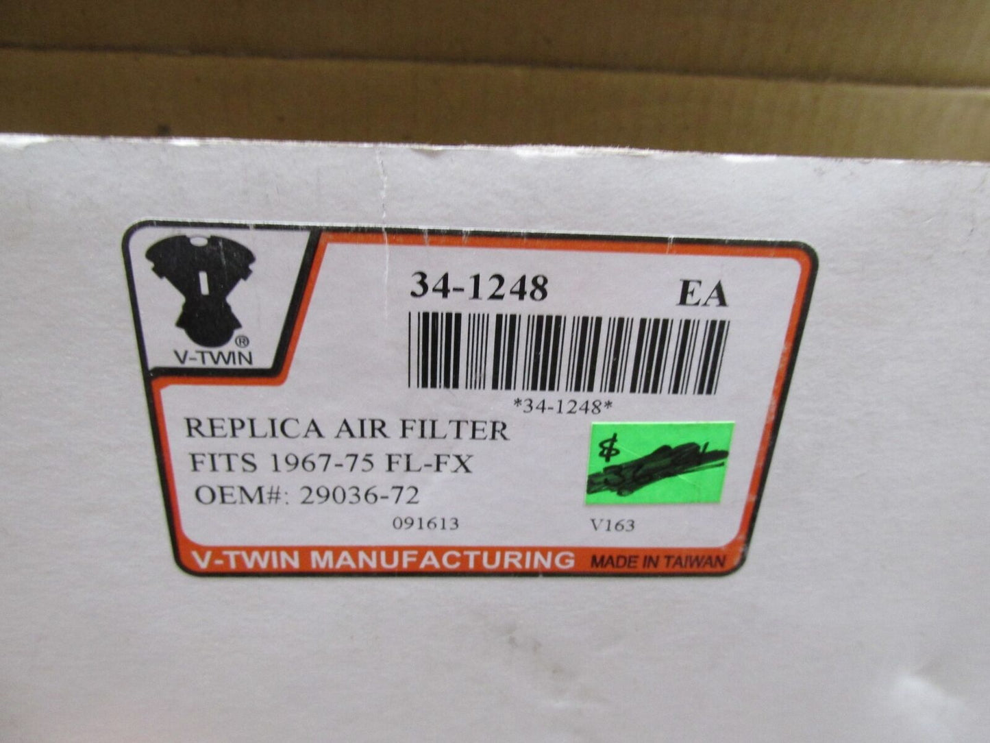 Harley V-Twin Manufacturing 1967-75 Fl FX Replica Air Filter 34-1248 29036-72