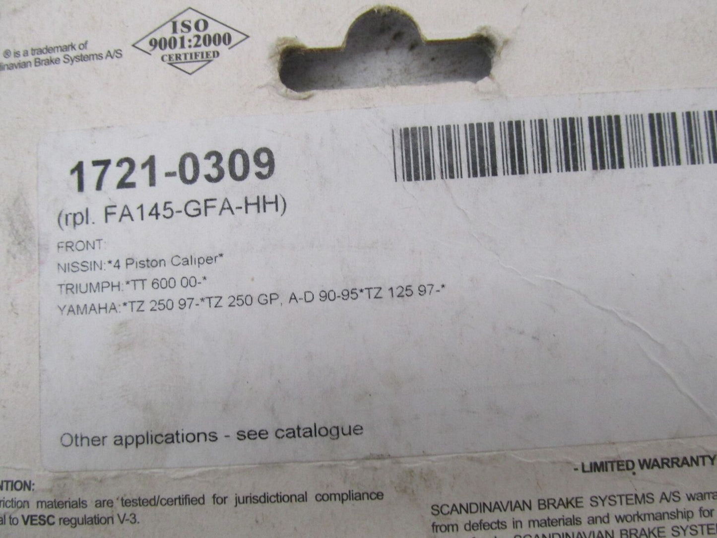 SBS Brakes Motorcyle Dual Carbon Brake Pads 1721-0309 624DC FA145-GFA-HH