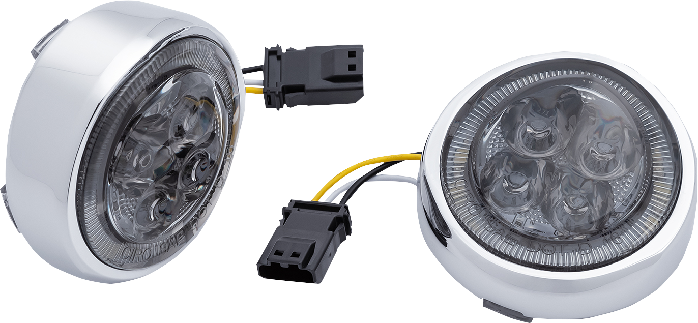 CIRO LED Lighted Fang Front Signal Light Inserts with Bezel Chrome/Smoke 45603