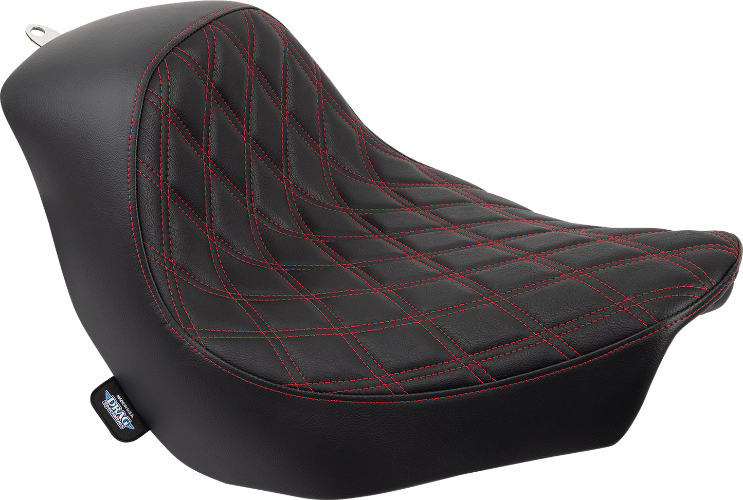 Drag Specialties Solo Seat Double Diamond - Black w/ Red Stitching 0802-1515