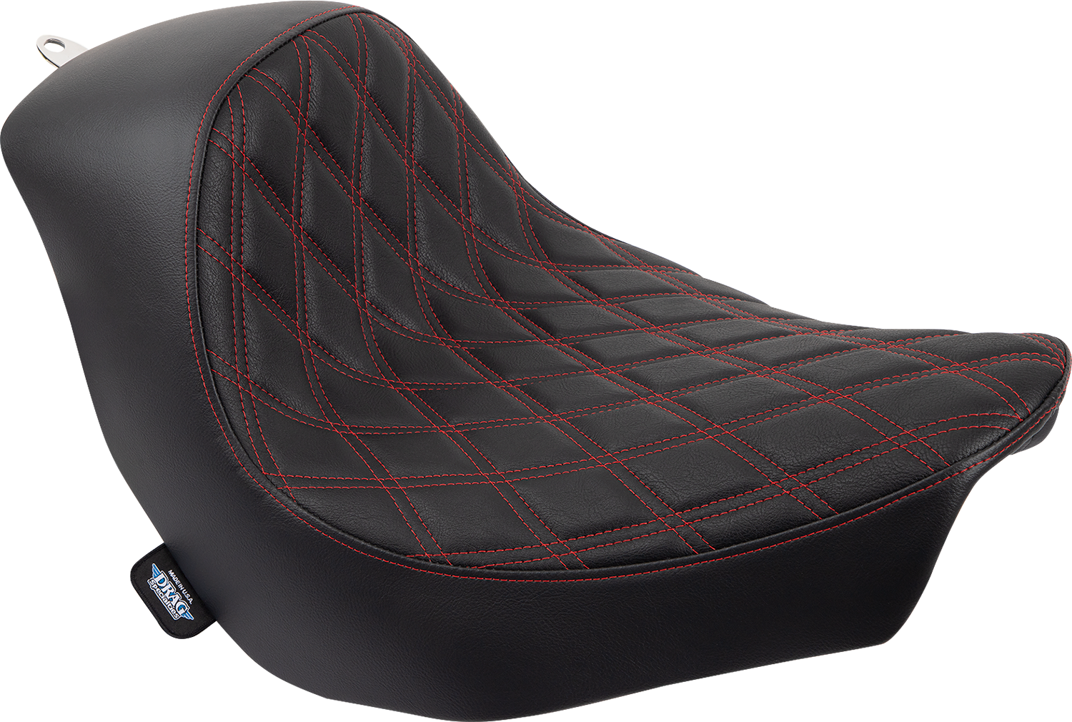 Drag Specialties Solo Seat Double Diamond - Black w/ Red Stitching 0802-1515