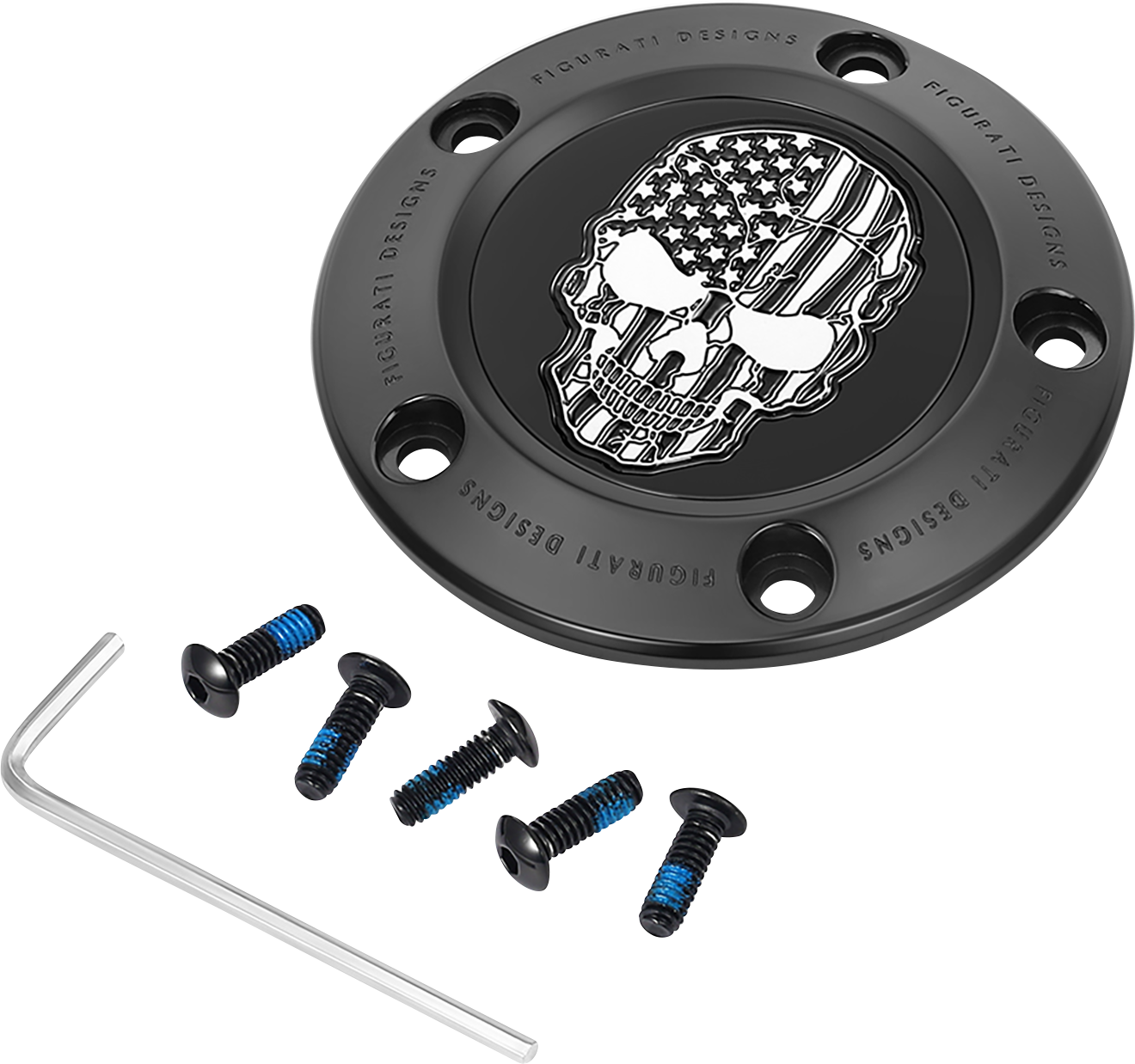 FIGURATI DESIGNS Timing Cover 5 Hole Contrast Cut - Black Skull FD28-TC-5H-BLK