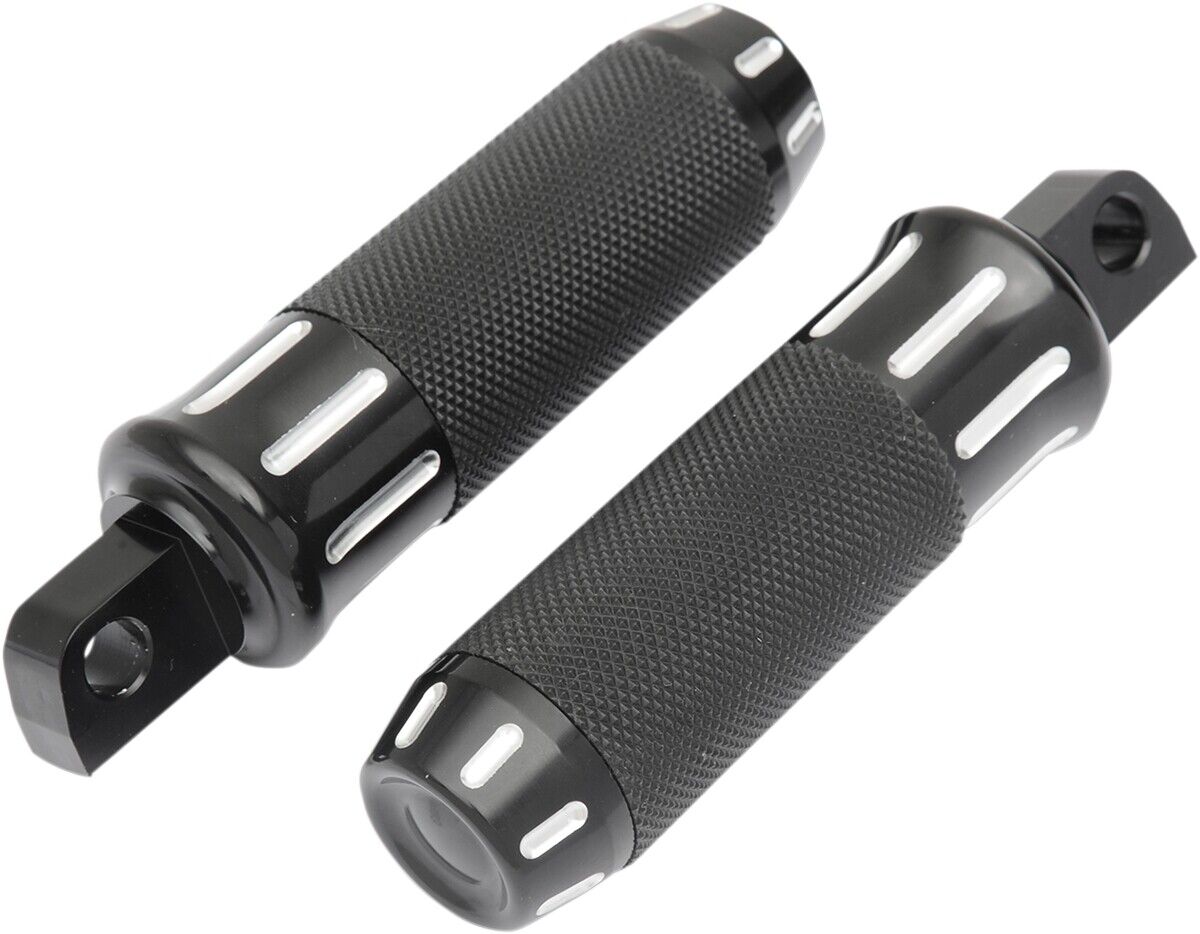 Drag Specialties Custom Footpegs Male Mount Foot Black w/ Clear Cuts 1620-1333