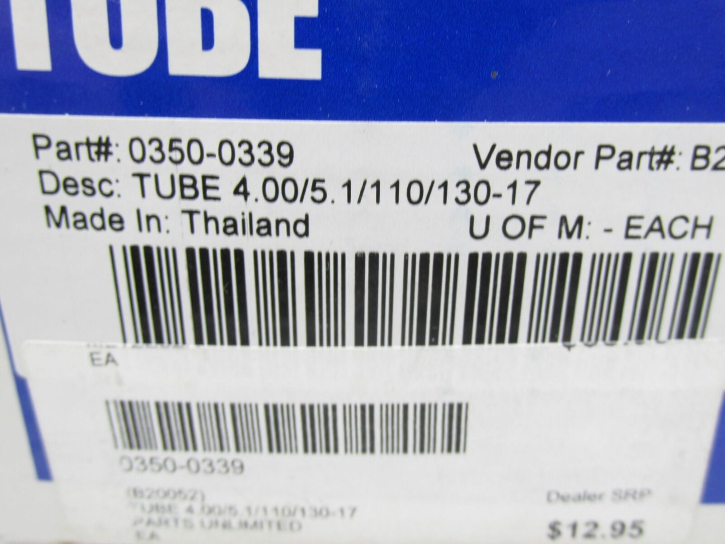 Parts Unlimited Standard Motorcycle Inner Tire Tube 4.0 5.1 110/130-17 0350-0339