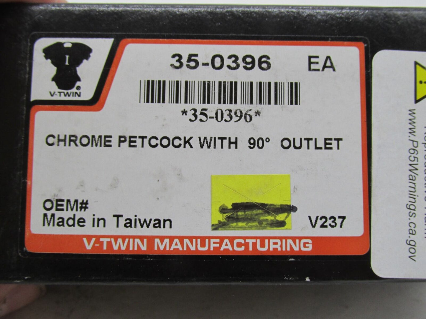 Harley Davidson V-Twin Chrome Petcock with 90 Degrees Outlet 35-0396