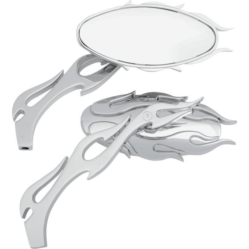 Drag Specialties Flame Oval Mirror Chrome Finish 0640-0484