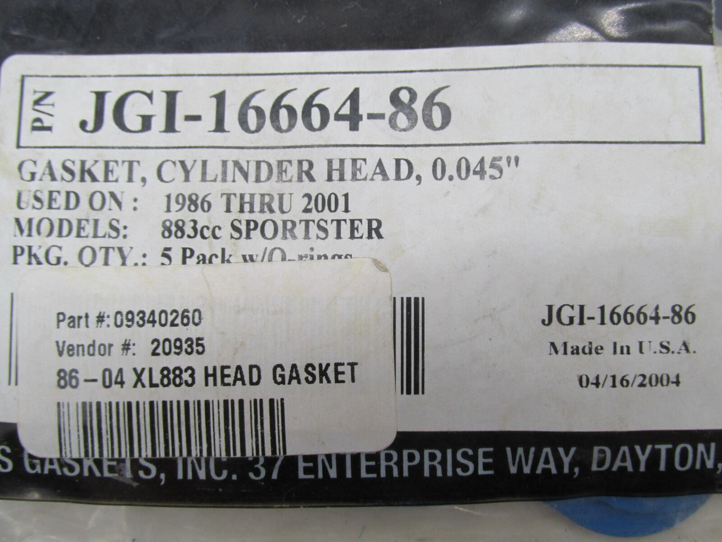 Lot of 4 Harley Davidson James Sportster 883 Cylinder Head Gasket JGI-16664-86