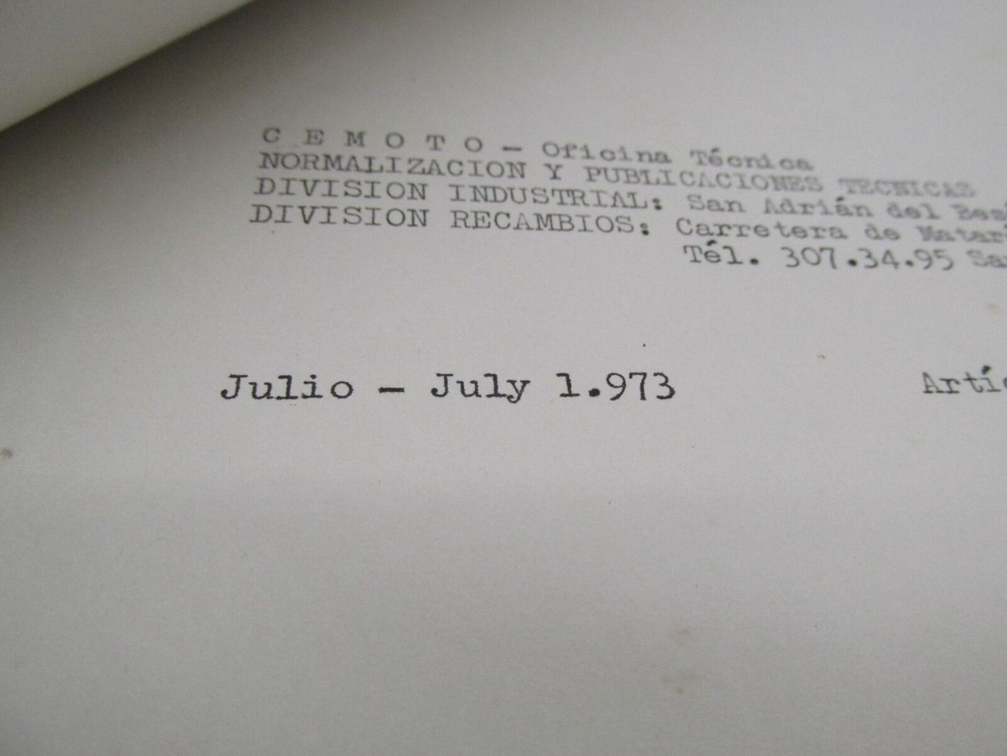 Bultaco Original Factory 1973 Provisional Alpina Parts Catalog List 116.32-P117