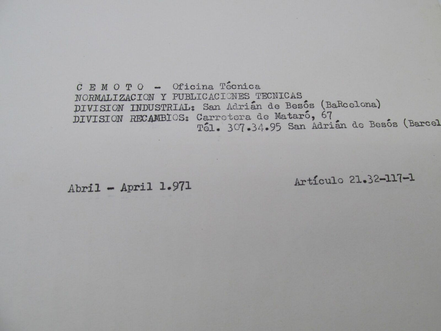 Bultaco Original Factory 1971 Campera Parts Catalog List Book Manual 21.32-117-1