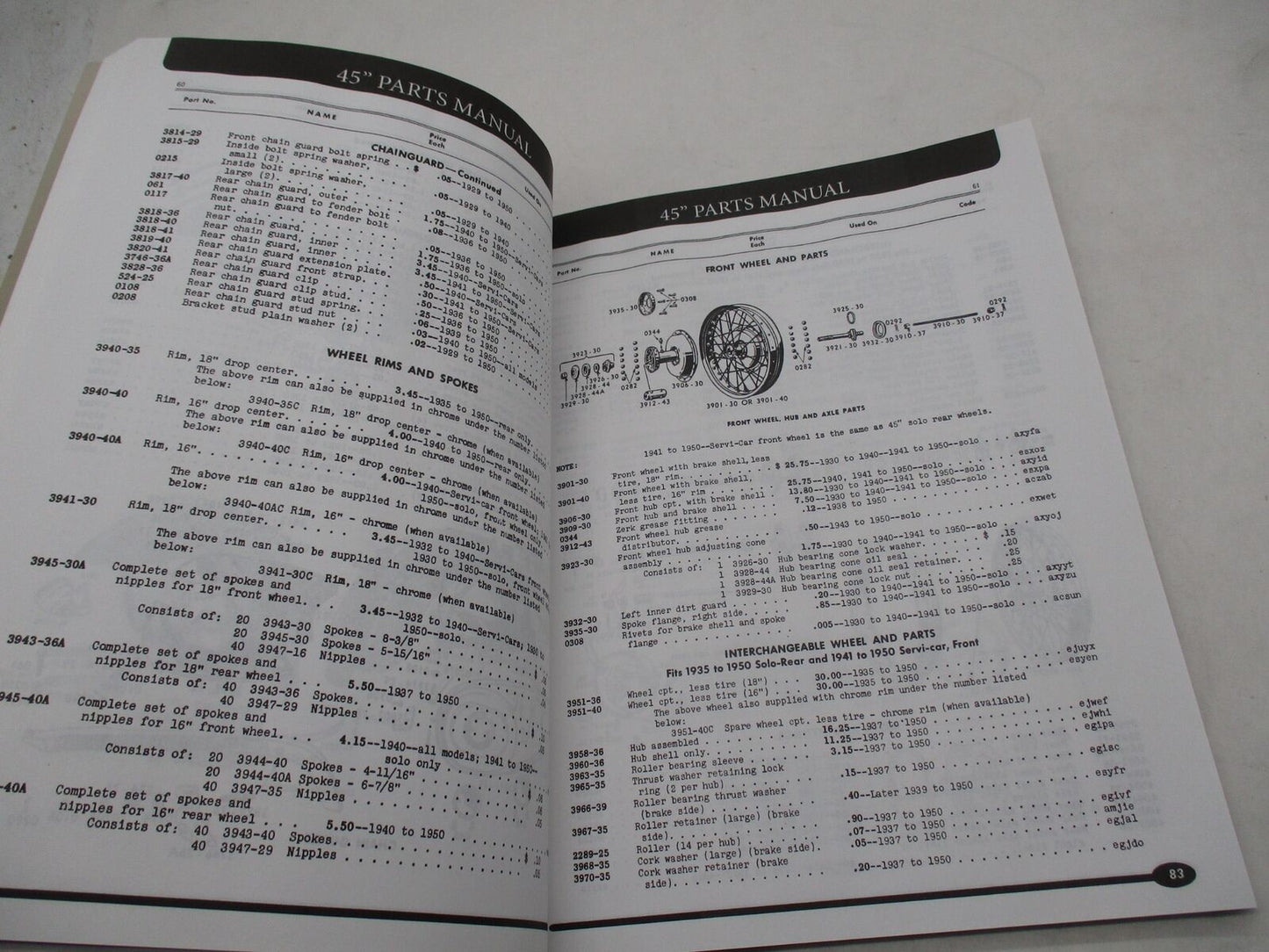 Harley Davidson 45" WR WL WLA G Servi-Cars Service Parts Dope Catalog