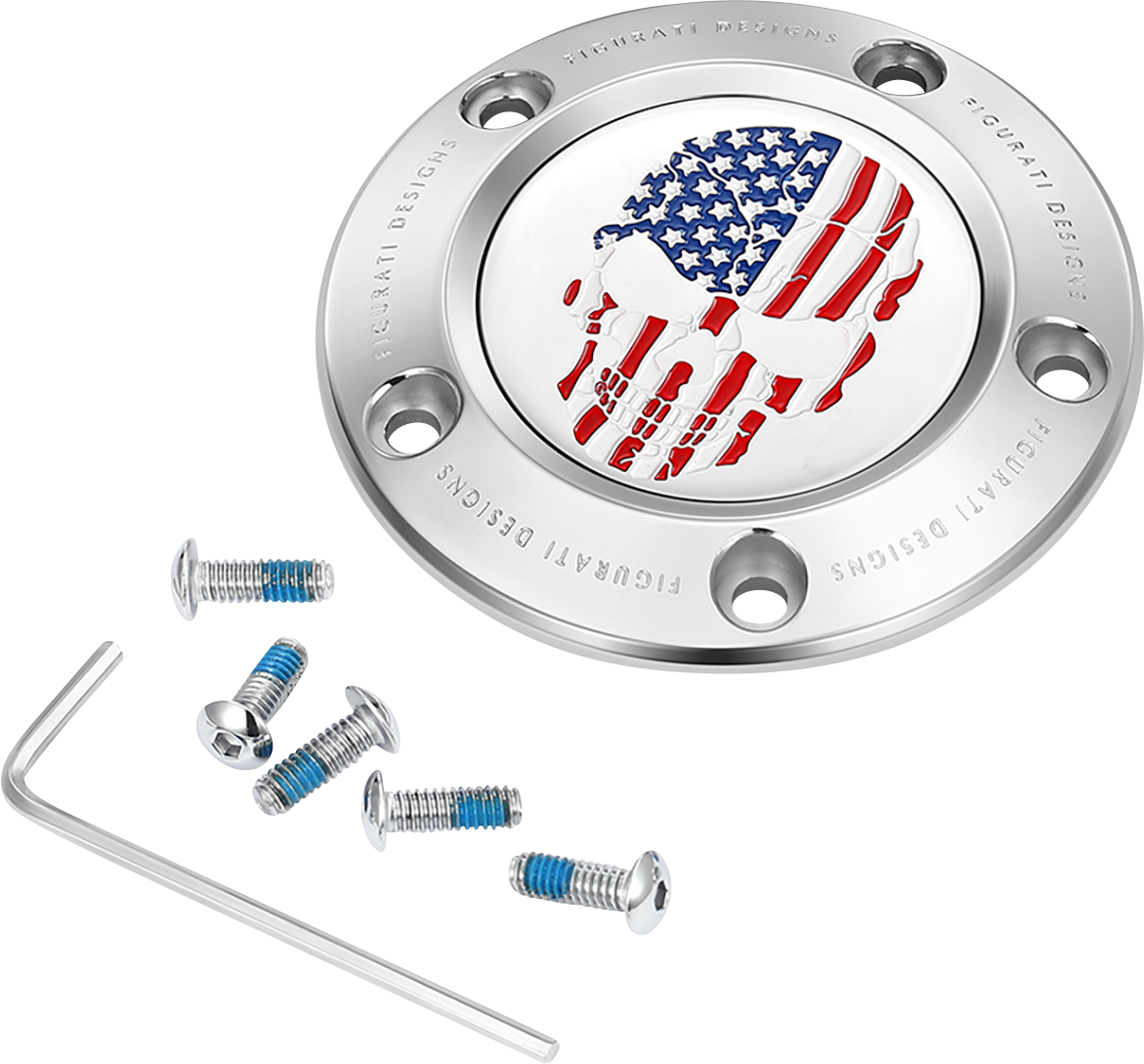 FIGURATI DESIGNS Timing Cover 5 Hole Stainless Steel Skull FD24-TC-5H-SS