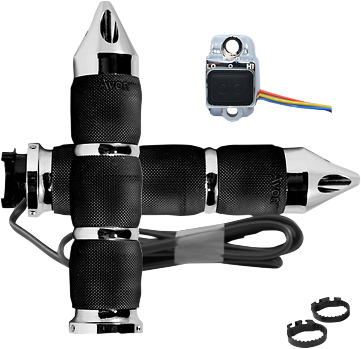 Avon Air Cushioned Heated Grips Black Chrome 3-Ring Metric Spike MT-AIR-90-SP-HT