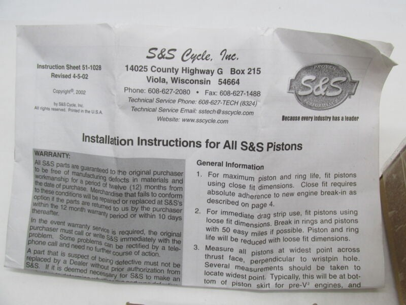 Set of S&S Cycle 3-3/16" +.040 Harley 1972-85 Sportster Pistons & Rings 92-3704