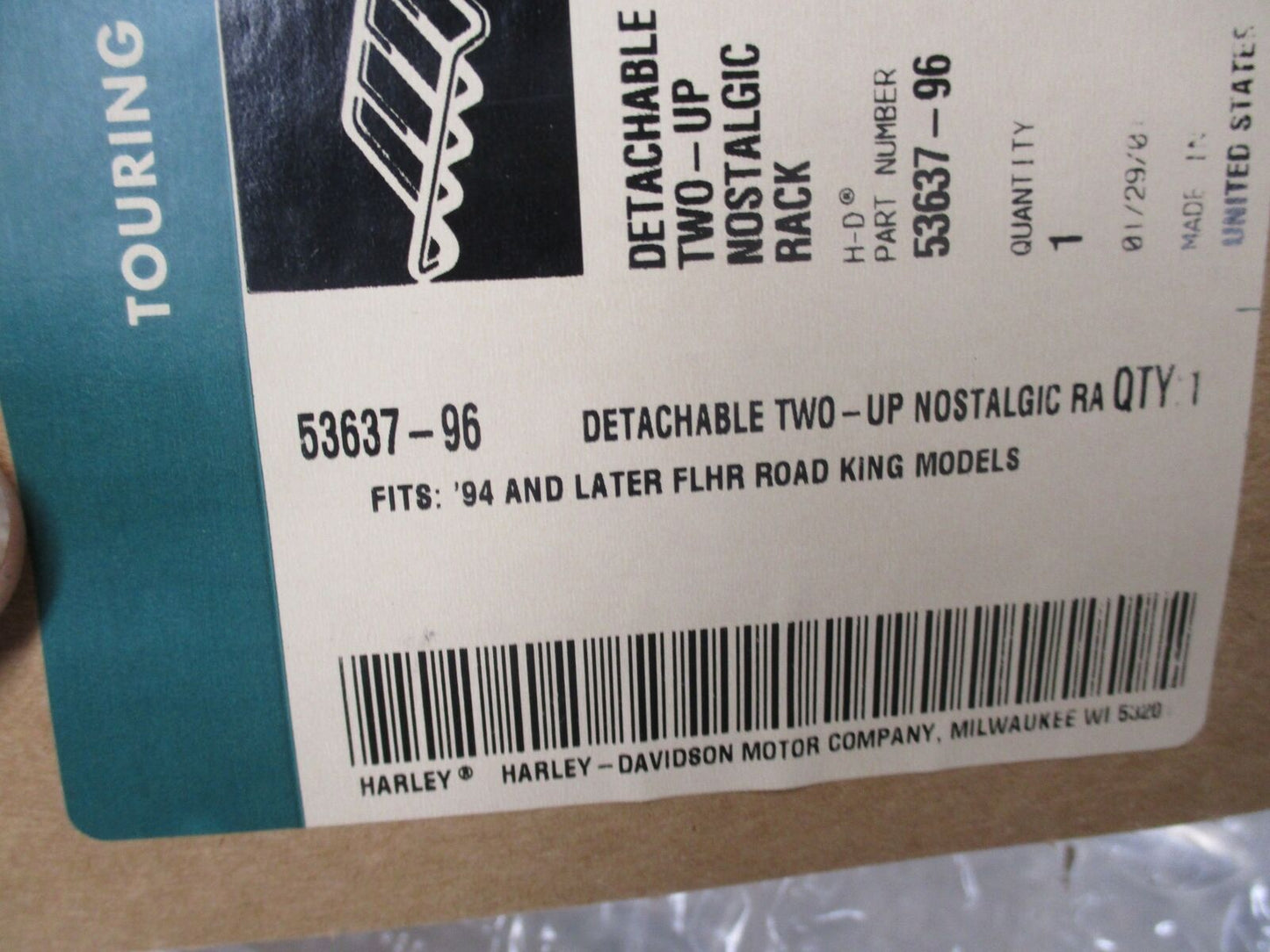 Harley Davidson Genuine NOS Detachable Two-Up Nostalgic Rack 53637-96 FLHR