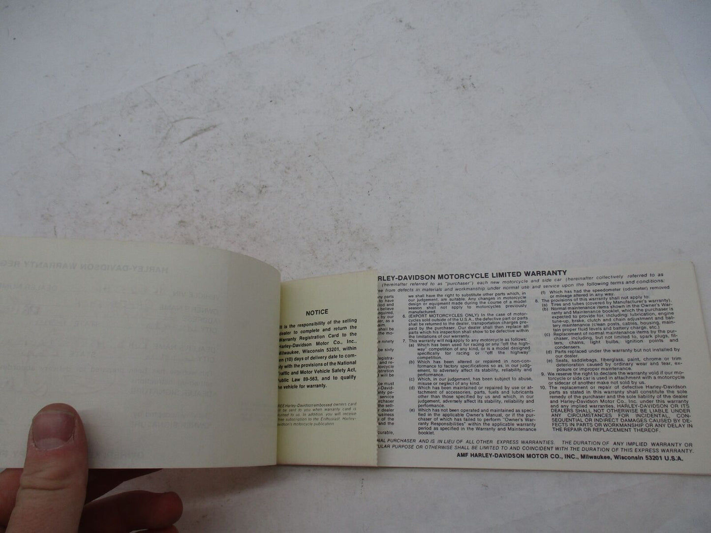 Vintage Original Harley Davidson AMF Owner's Warranty and Maintenance Book