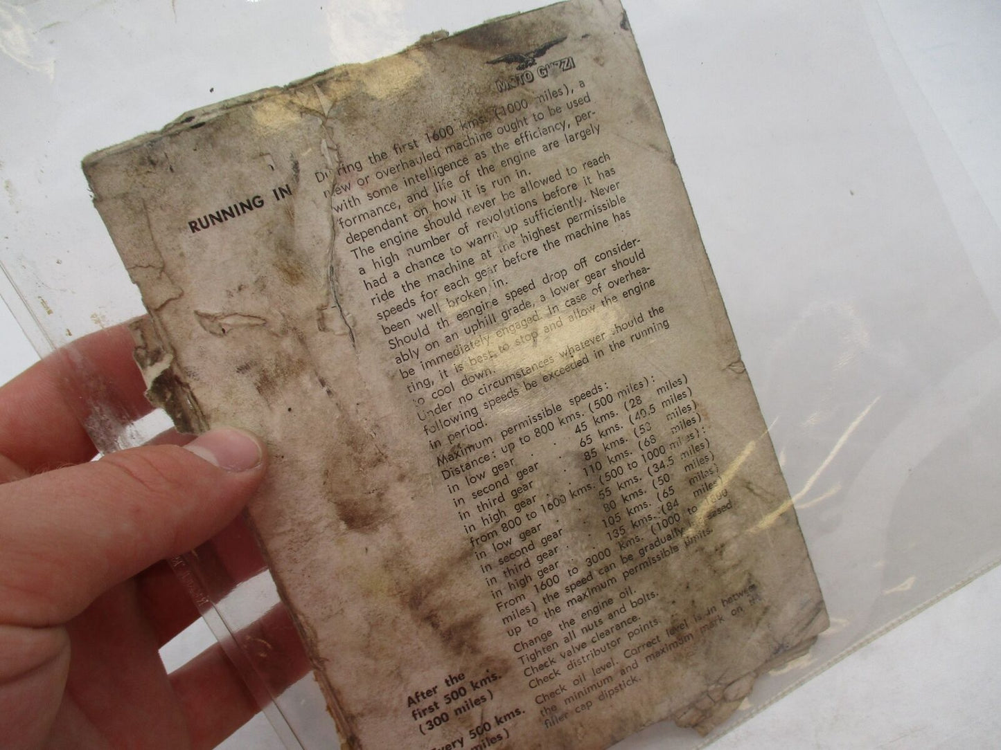 Vintage Worn Moto Guzzi V7 Manual Owners Missing Cover & Other Pages