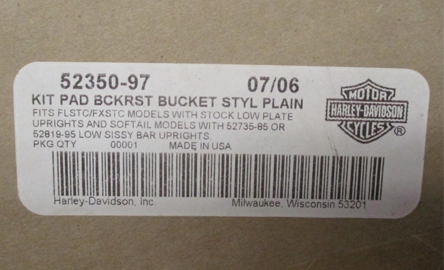 Harley FLSTC FXSTC Genuine NOS Bucket Style Passenger Backrest Pad 52350-97