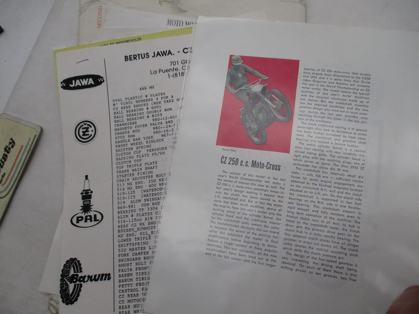 Mixed Lot of Jawa Motorcycle Twin Pipe Literature Decals and Articles