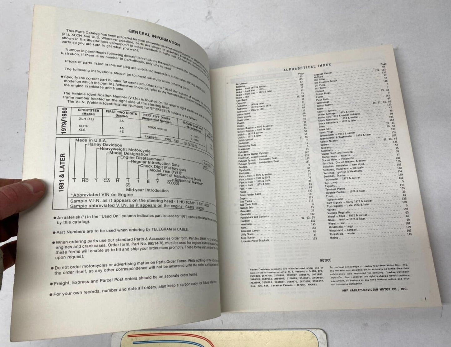 Harley Davidson AMF Genuine Parts Catalog Sportster XLH XLCH XLS-1000 1954-1981