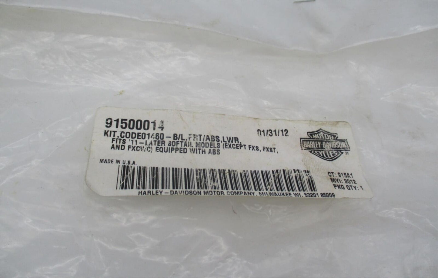 Harley Davidson Genuine NOS Lower ABS Brake Line Kit 91500014