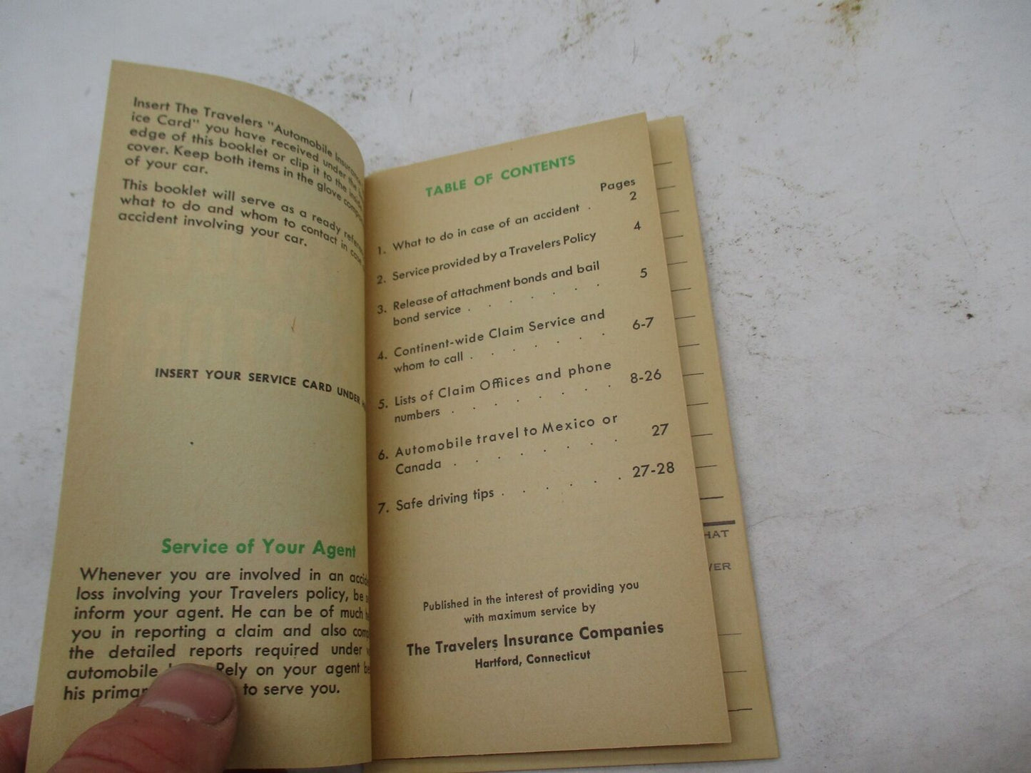 The Travelers Insurance Automobile Service Directory Book Vintage