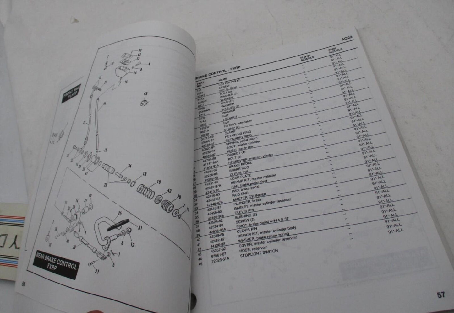 Harley Davidson Official Factory 1991 and 1992 Police Parts Catalog 99545-92
