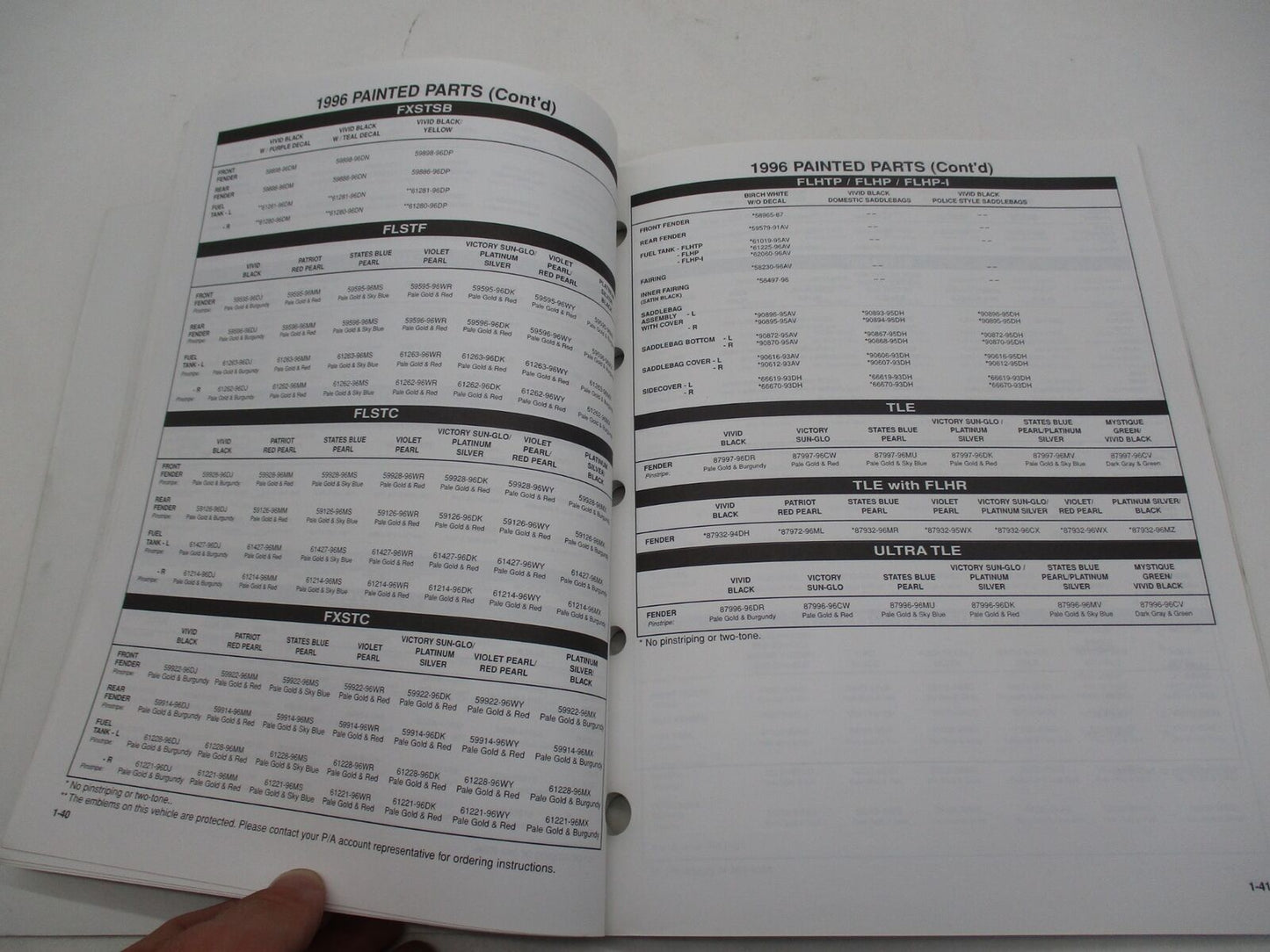 Harley Davidson Official Factory 1989-2000 Painted Parts Manual 99489-00