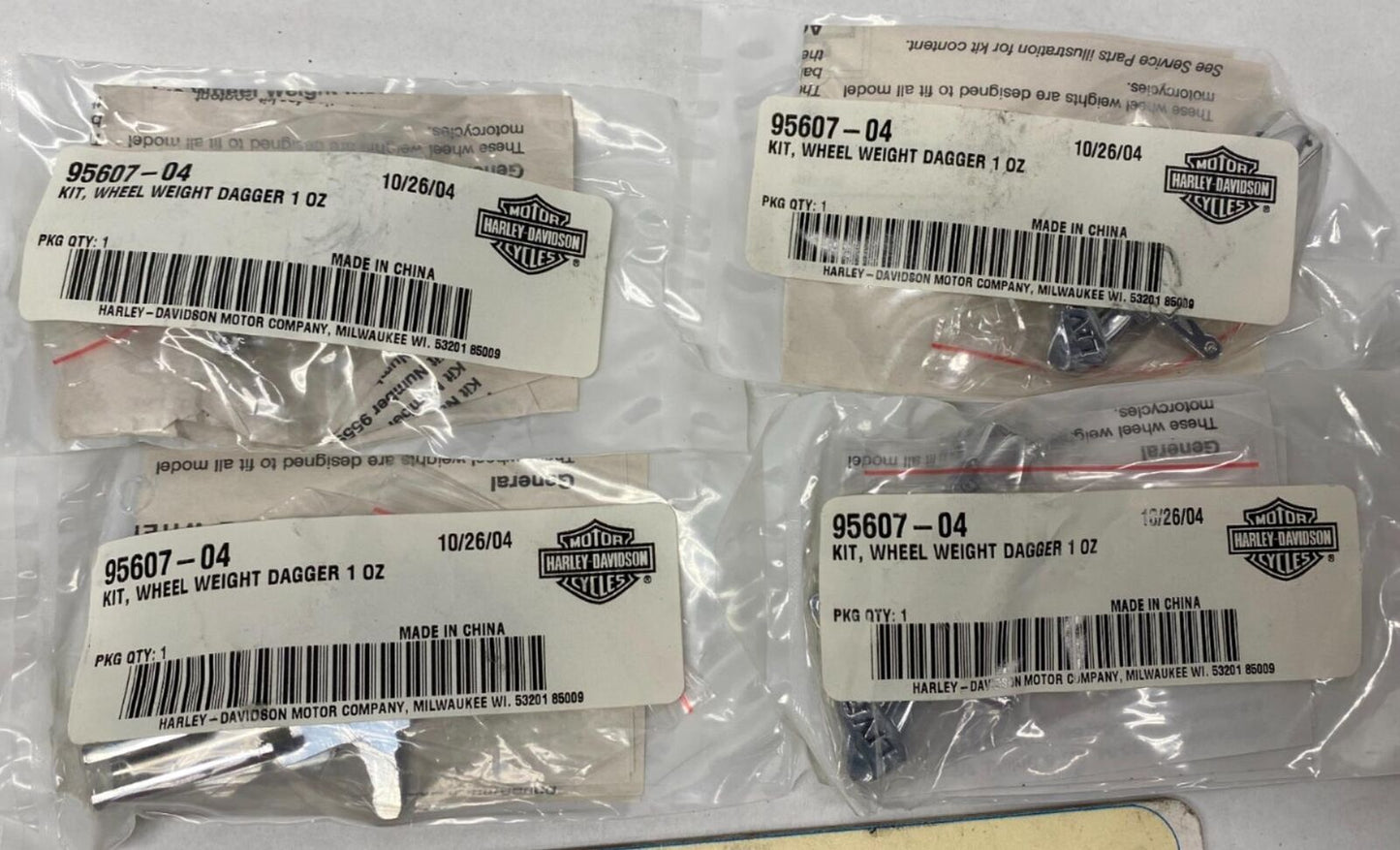 Lot of (4) Harley Genuine Wheel Weight Dagger 102 95607-04
