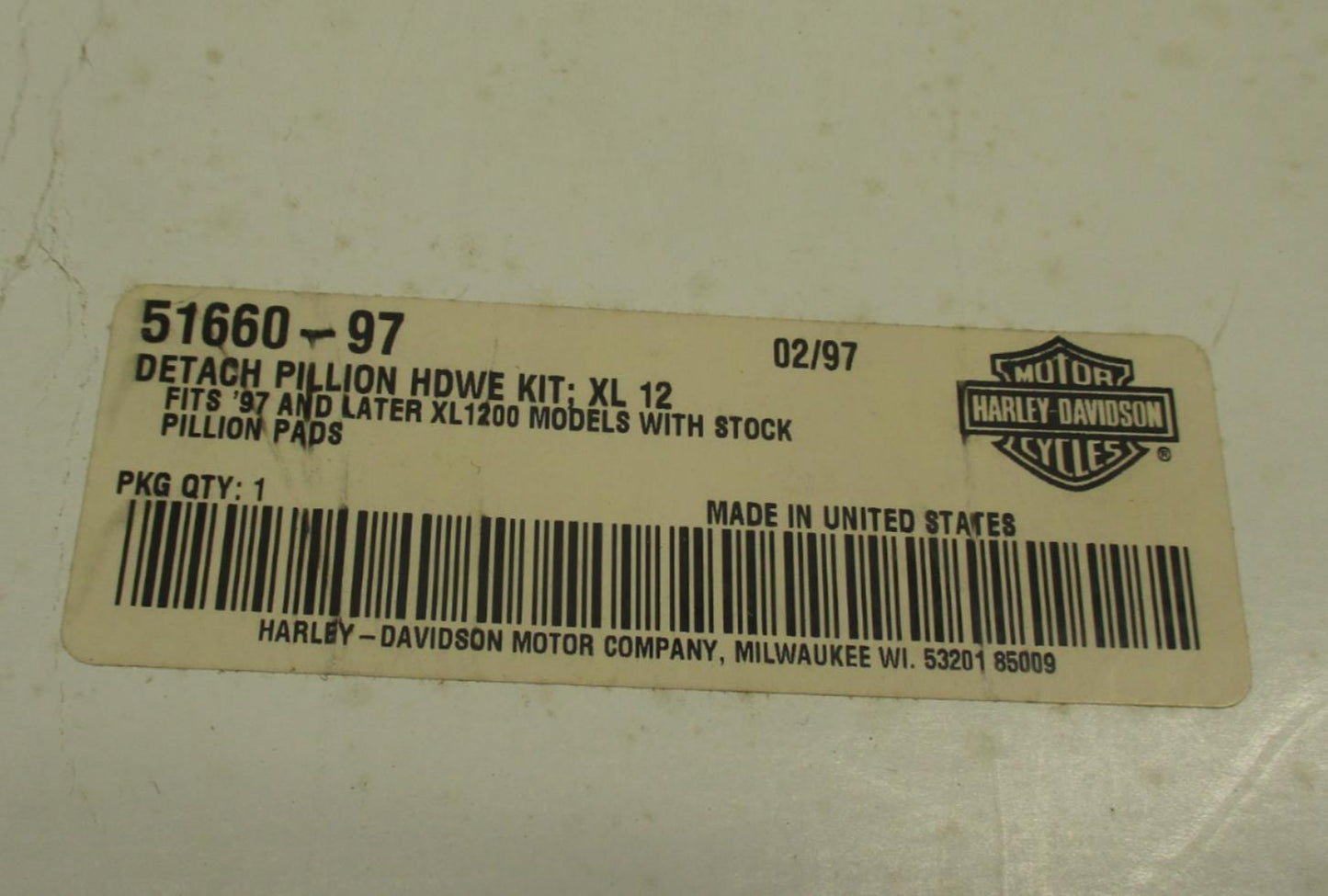 Harley Davidson Genuine NOS Detach Pillion Hardware Kit XL 1200 51660-97