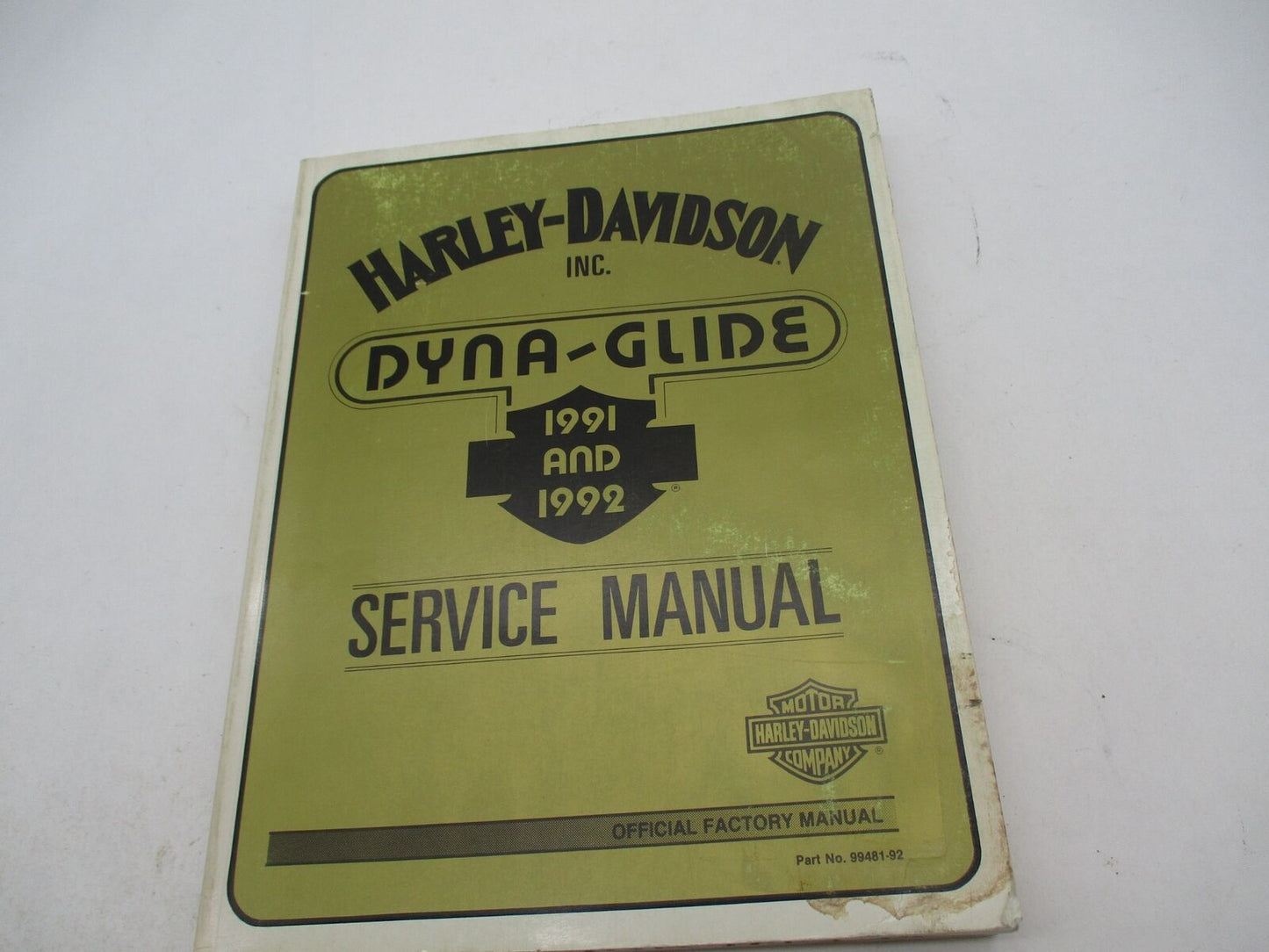 Harley Davidson Official Factory 1991-92 Dyna Models Service Manual 99481-92