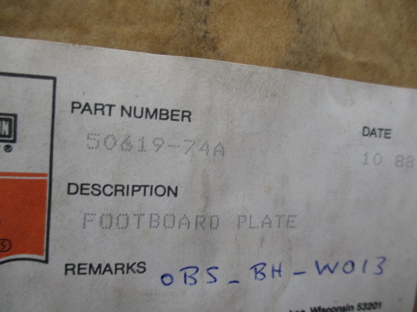Harley Davidson Genuine NOS Footboard Plate 50619-74A