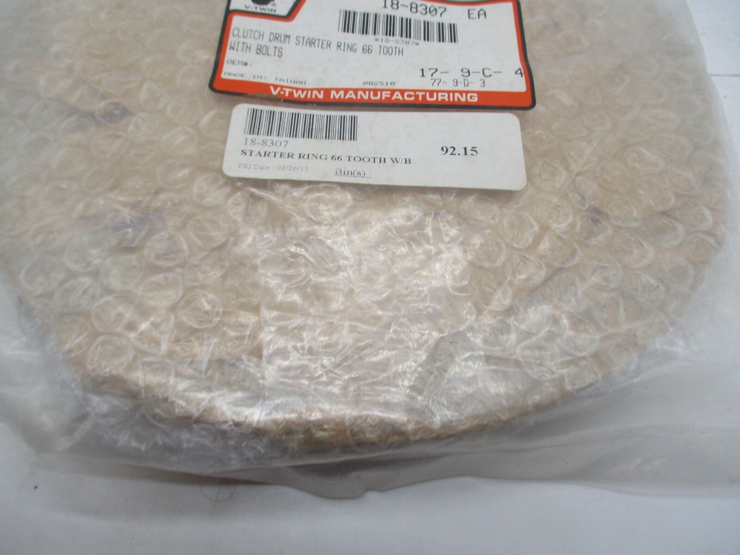 Harley Davidson V-Twin 18-8307 66 Tooth Clutch Drum Starter Ring Gear Bolt-On